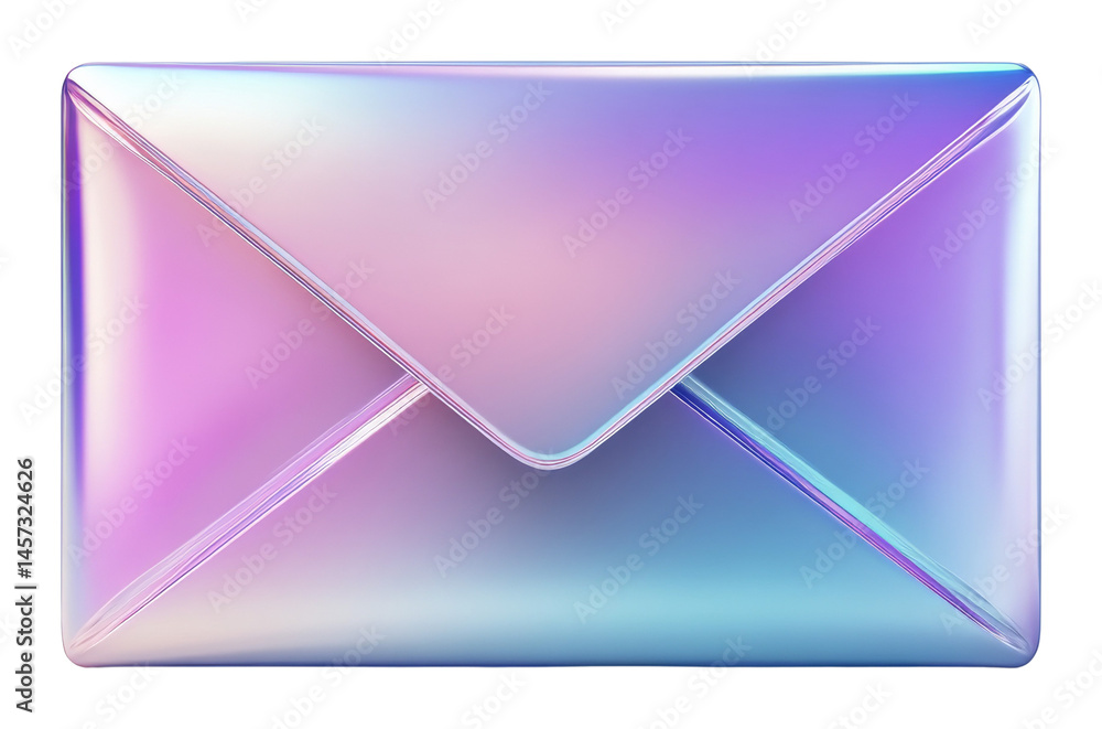 Holographic envelope with pastel colors reflecting a futuristic concept on a transparent background Holographic envelope with pastel colors reflecting a futuristic concept on a transparent background
