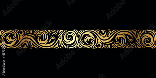 Luxurious Seamless Golden Ornamental Border on Black Background Elegant Decorative Vector Pattern for Invitations, Packaging, Certificates, Website Dividers, and High-End Branding Projects