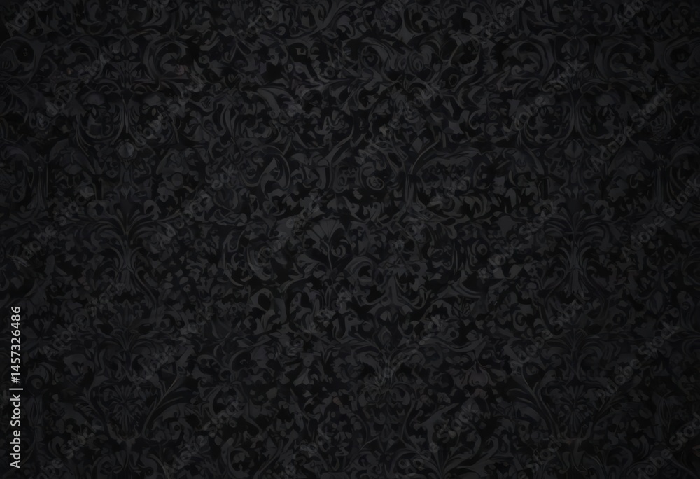 Intricate black gothic damask, shadowed details, floral, damask Intricate black gothic damask, shadowed details, floral, damask