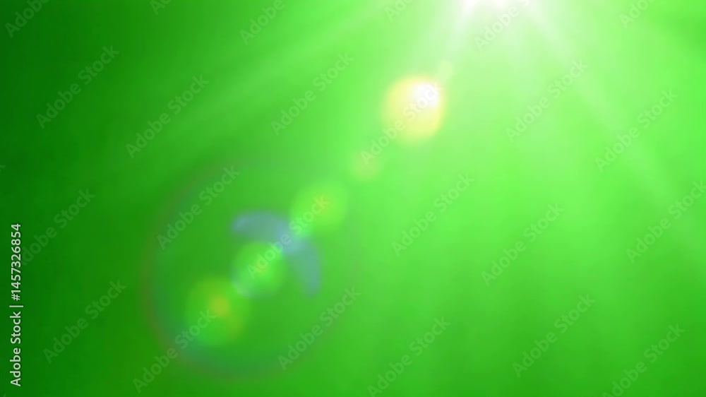 Green screen background with bright sunlight rays ideal for compositing and visual effects projects