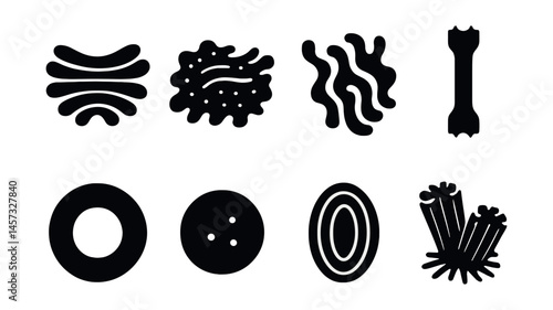 Plant cell organelles icon set – golgi, ribosome, mitochondria, lysosome, nucleus. Vector icons set