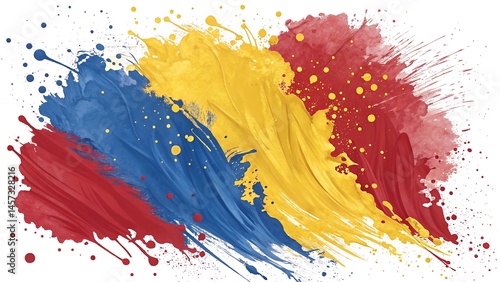 Paint splashes with bold red blue yellow and splatter edges for texture