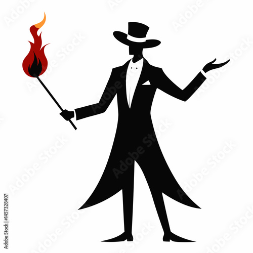 Silhouette art illustration of a magician performing magic.