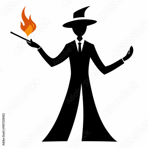 Silhouette art illustration of a magician performing magic.