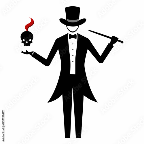 Silhouette art illustration of a magician performing magic.