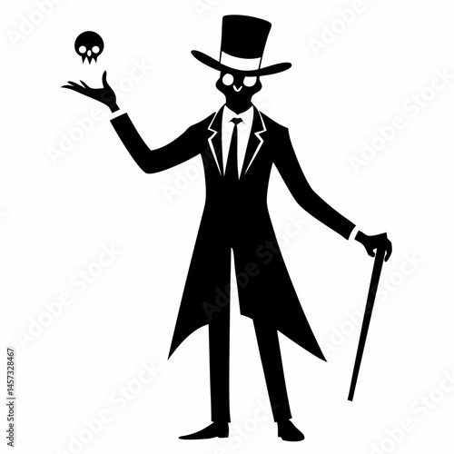 Silhouette art illustration of a magician performing magic.