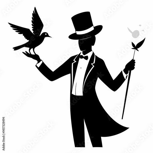Silhouette art illustration of a magician performing magic.