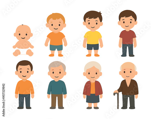 Life stages icons set – baby, child, teen, adult, senior, aging process, generations, growth. Vector icons set