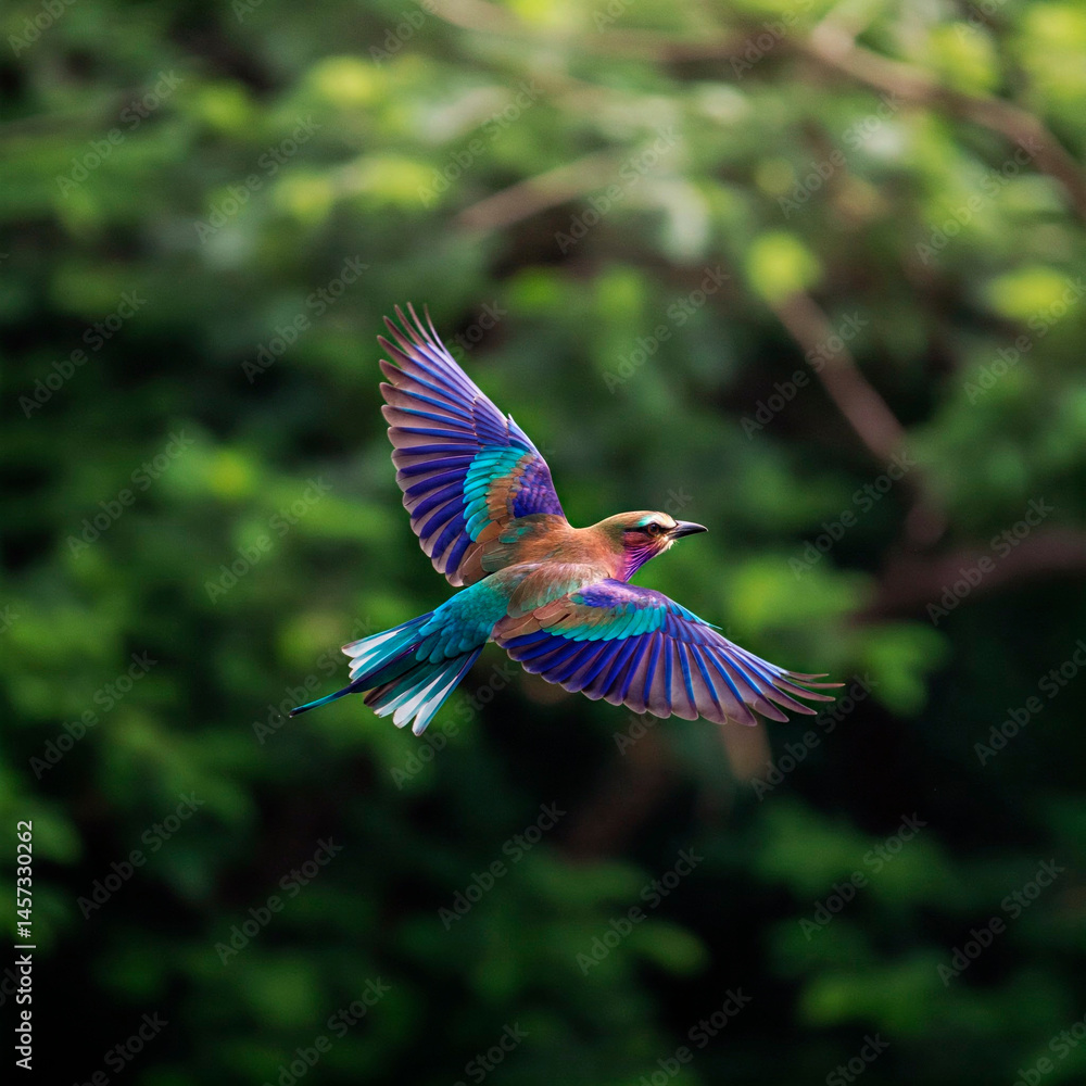 Fototapeta premium Lilac-breasted Roller in Flight