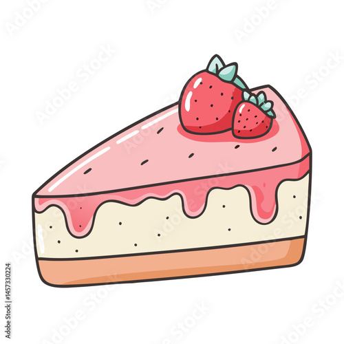 Delicious strawberry cheesecake slice dessert food sweet pastry bakery illustration drawing design art