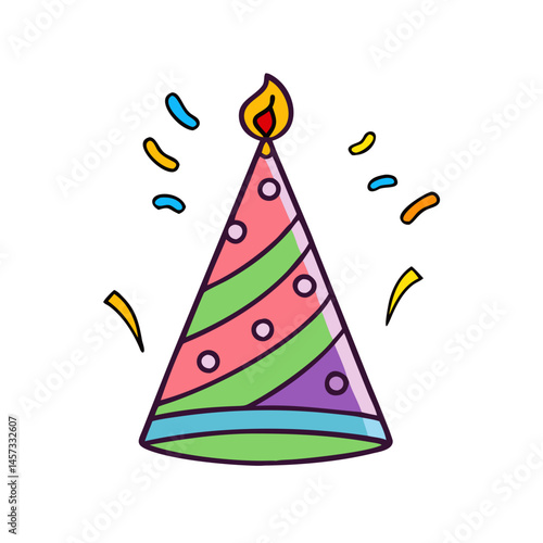 Celebrate birthday party with colorful party hat and confetti for festive occasions event