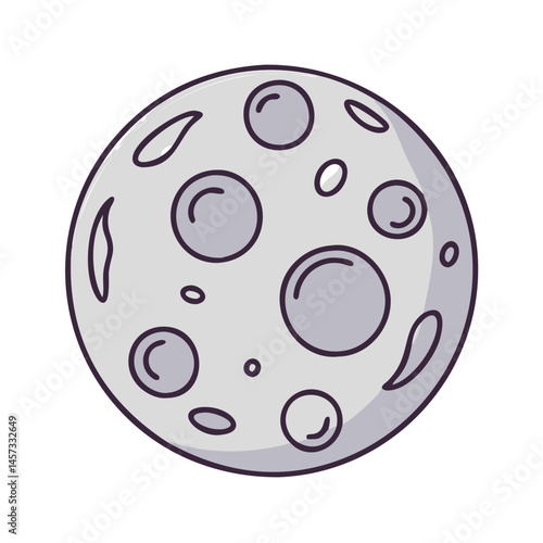 Full moon illustration with craters, lunar surface, astronomy, space, celestial body, night sky art