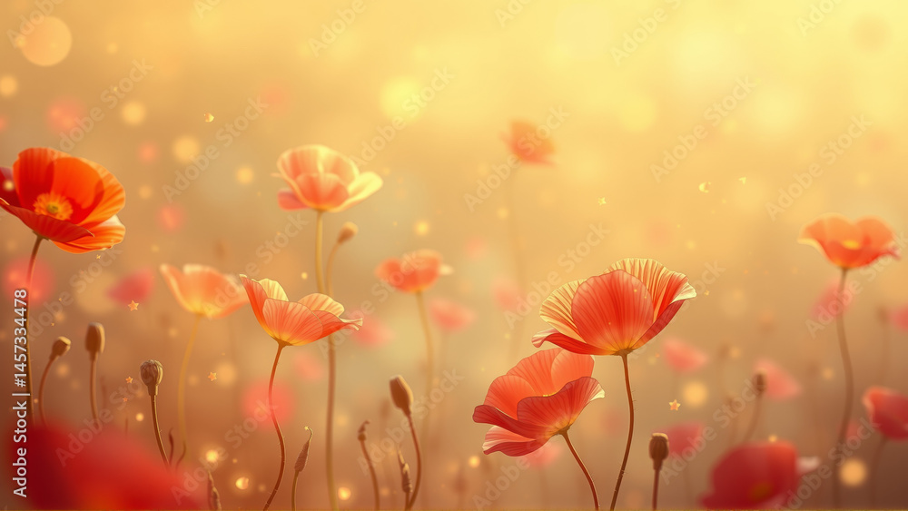 Fototapeta premium Red poppies growing in the field in summer