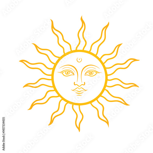 Sinhala and Tamil New Year Sun with Human Face Illustration with Yellow Rays,Sinhala Avurudu Design -Sri Lankan new year design