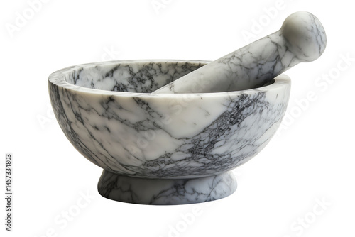 Marble mortar and pestle for grinding spices.