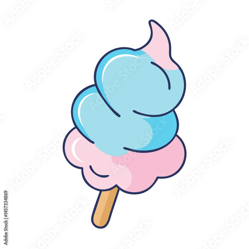 Isolated cotton candy sweet dessert food treat snack pink blue stick vector illustration