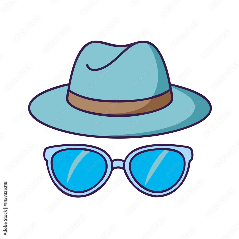 Illustration of a stylish fedora hat and sunglasses for fashion and summer accessories design Illustration of a stylish fedora hat and sunglasses for fashion and summer accessories design