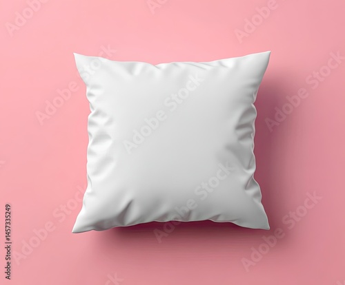Wallpaper Mural Blank white square pillow on pink background.  A simple, clean, and modern design mock-up.  The pillow's smooth, white fabric drapes softly Torontodigital.ca