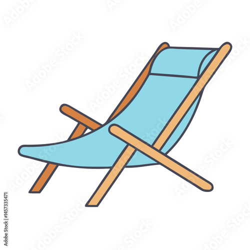 Illustration of a blue beach chair for summer vacation relaxation and outdoor sunbathing on sand