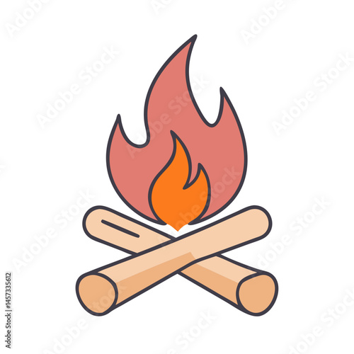 Campfire vector illustration for camping adventure and outdoor fire pit design element graphic art