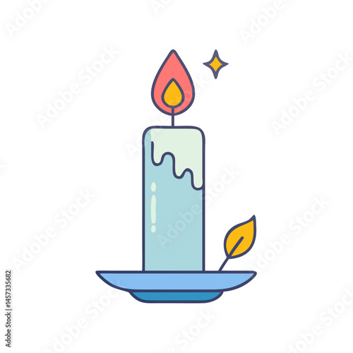 Vector illustration of a burning candle with flame and light for decoration and celebration design