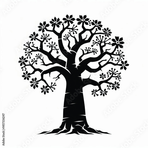 Baobab  Tree Silhouette design for high quality , black and white