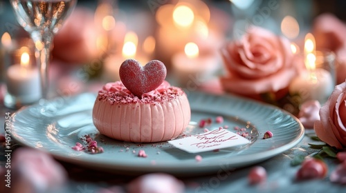 Small pink cake with a heart on it love background food background