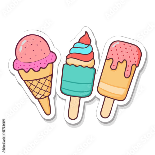 Ice cream cone and popsicle vector illustration summer dessert sweet treat frozen food graphic design art