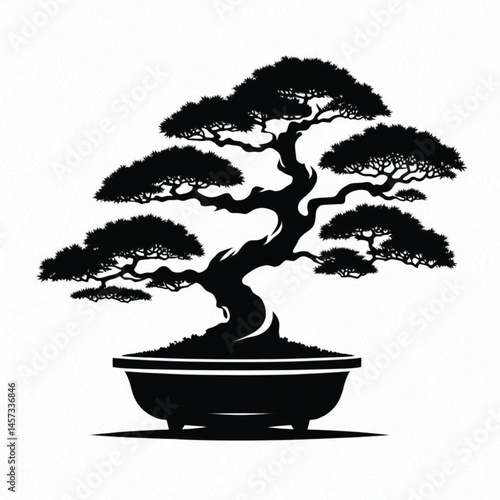Bonsai Tree Silhouette design for high quality , black and white