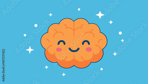 Brain with Happy Faces A brain icon with happy faces and sparkles around it symbolizing the positive effects of serotonin on mood and emotional wellbeing.