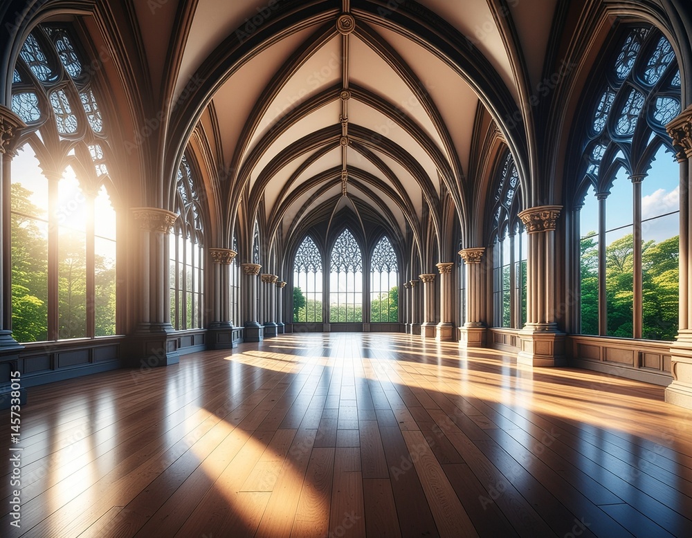 interior of a gothic style room with open space