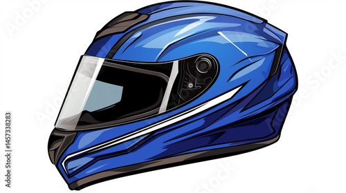 Modern Blue Full-Face Motorcycle Helmet With White Accents In Professional Vector Style