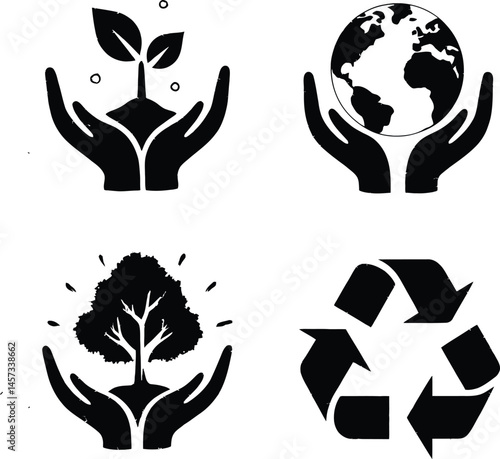 Eco friendly environment sustainability recycle earth day icons vector illustration design set for graphics