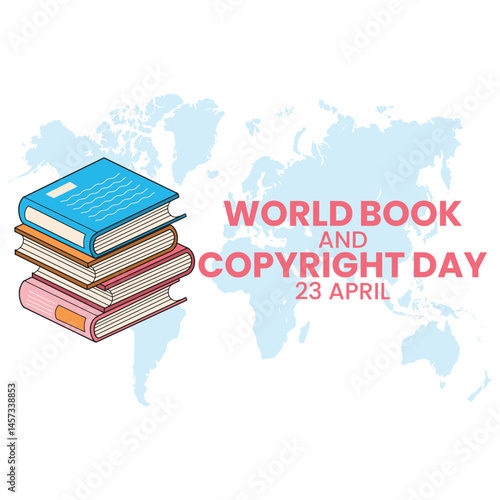 World book day illustration with books and objects related to reading. World book day banner illustration. Creative World book day poster.
