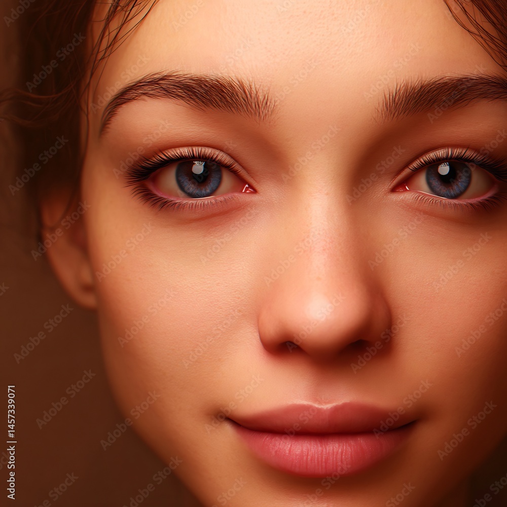 face close-up with light makeup and gentle smile face close-up with light makeup and gentle smile