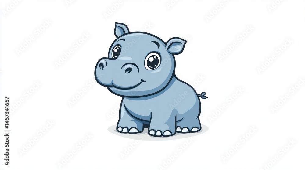 Cute cartoon hippo with big eyes and small ears, isolated on white backdrop Cute cartoon hippo with big eyes and small ears, isolated on white backdrop