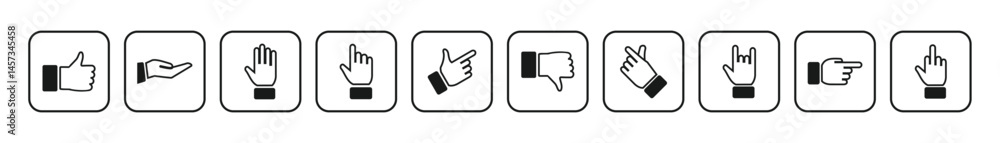 Hand Gesture Icons Set in Black and White Hand Gesture Icons Set in Black and White