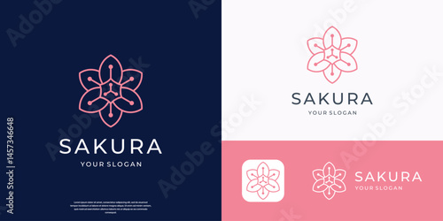 Sakura flower logo icon flat design template vector illustration