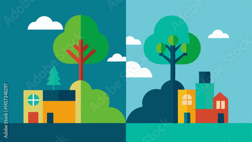 Collision of Cultures A juxtaposition showing a wealthy community with trees and clean energy sources contrasted against a marginalized community suffering from pollution and waste