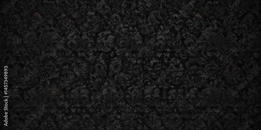 Fototapeta premium Black damask pattern, deep shadows, opulent texture, fabric, elegant, floral
