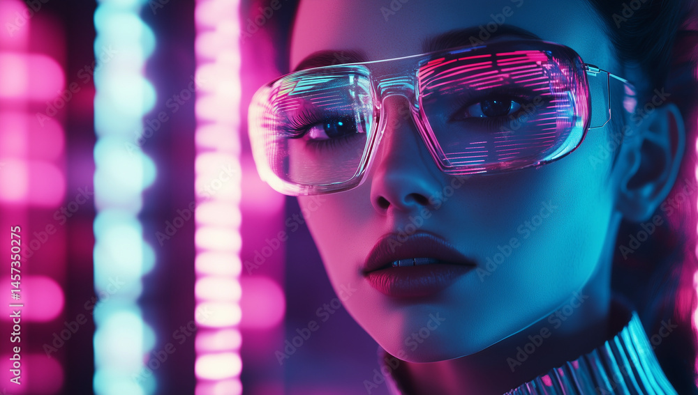 Woman in neon glasses with futuristic style portrait Woman in neon glasses with futuristic style portrait