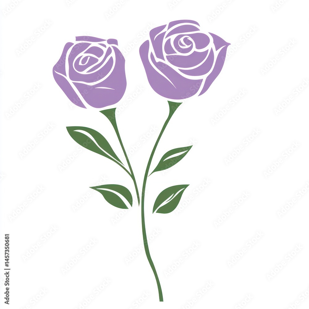 Obraz premium Two stylized lavender roses on stem