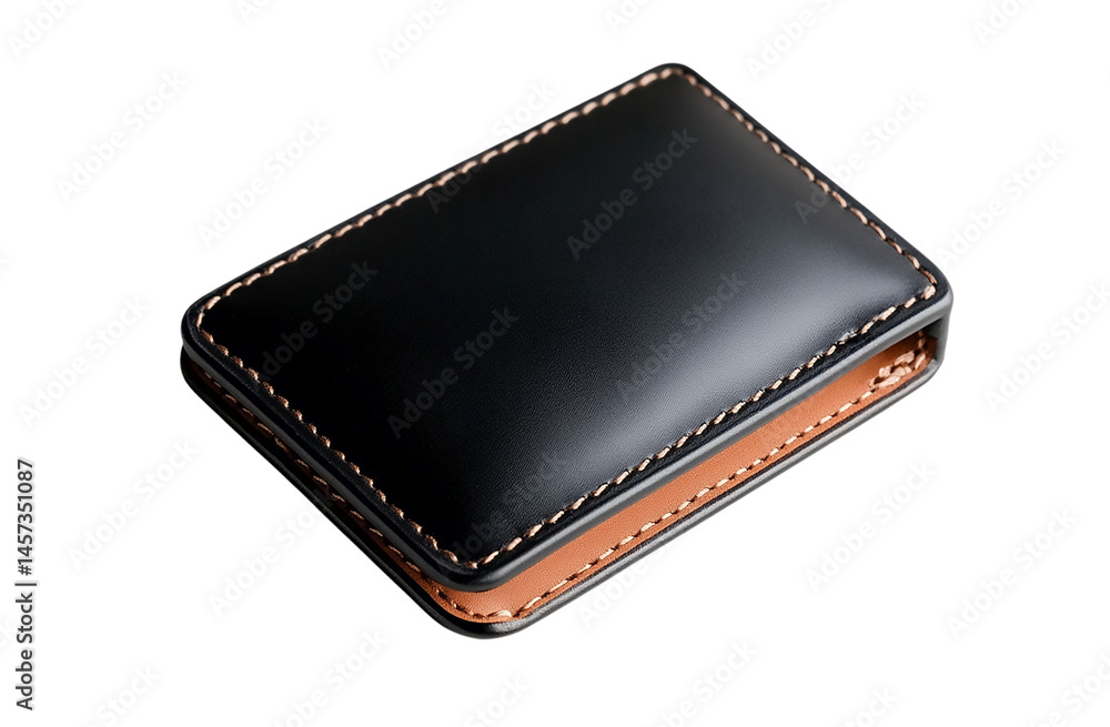 Black Leather Wallet with Brown Stitching Isolated on White Front View Black Leather Wallet with Brown Stitching Isolated on White Front View