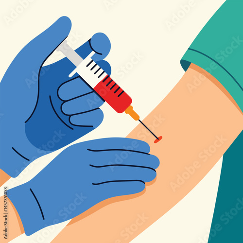Close-Up of Syringe Injecting into Patient’s Arm Illustration