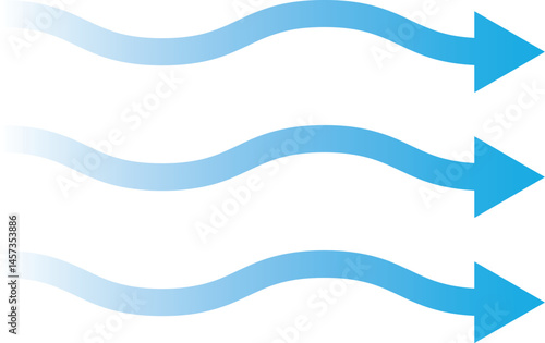 Air flow. Blue arrow showing direction of air movement. Wind direction arrow. Vector illustration isolated on white background.