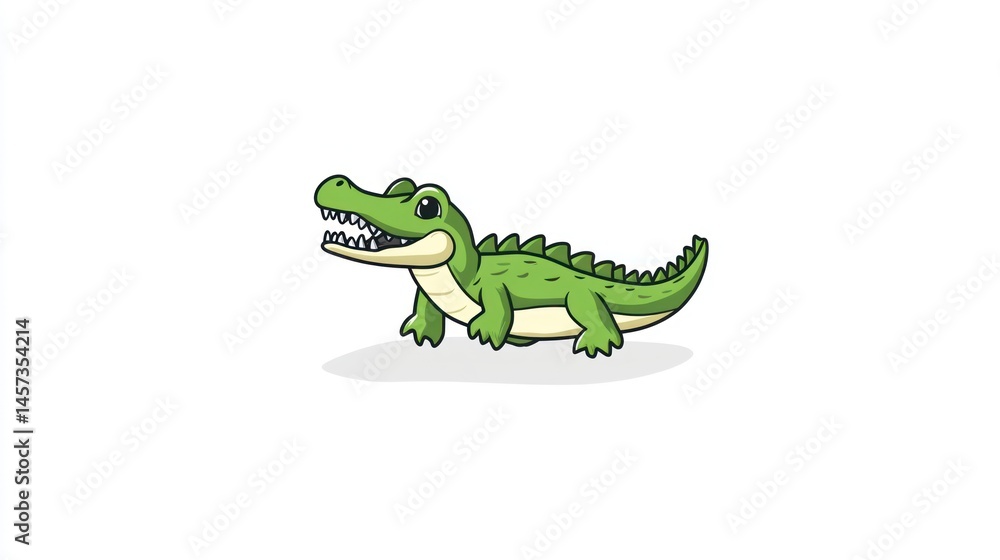 Naklejka premium Cartoon alligator on a white background, showcasing teeth and shaded skin