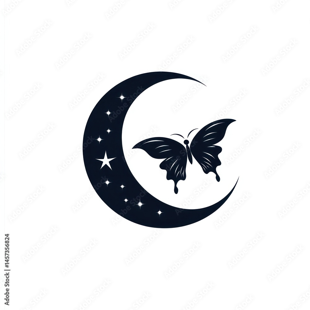 Fototapeta premium Moon and Butterfly Silhouette