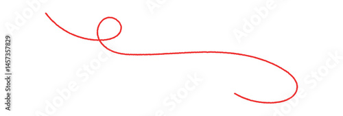 Red thread isolates on a white background. Red silk thread looped in a circle form, symbolizing vector thread of fate in tradition. .Line of red yarn, long red thread