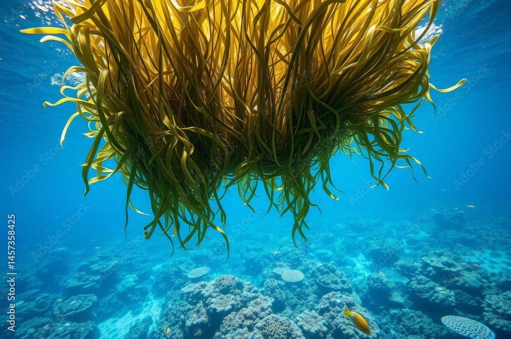 Underwater Reef View Beneath Seaweed