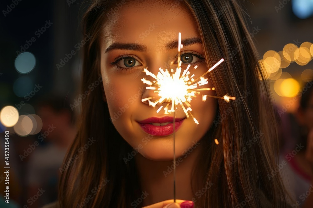 Young Woman with Sparkler Glow